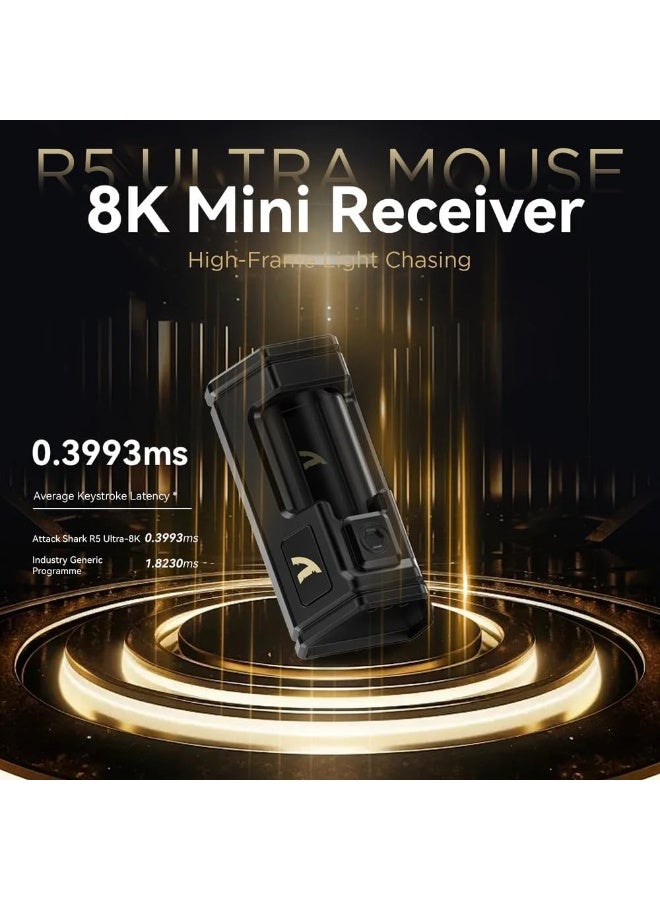 هجوم القرش ماوس الألعاب R5 Ultra 8K اللاسلكي، والبلوتوث، والسلكي بدقة 42000 نقطة في البوصة - مستشعر PAW3950 MAX - هيكل من ألياف الكربون فائق الخفة بوزن 39 غرامًا - شريحة Nordic 52840 MCU - Image 4